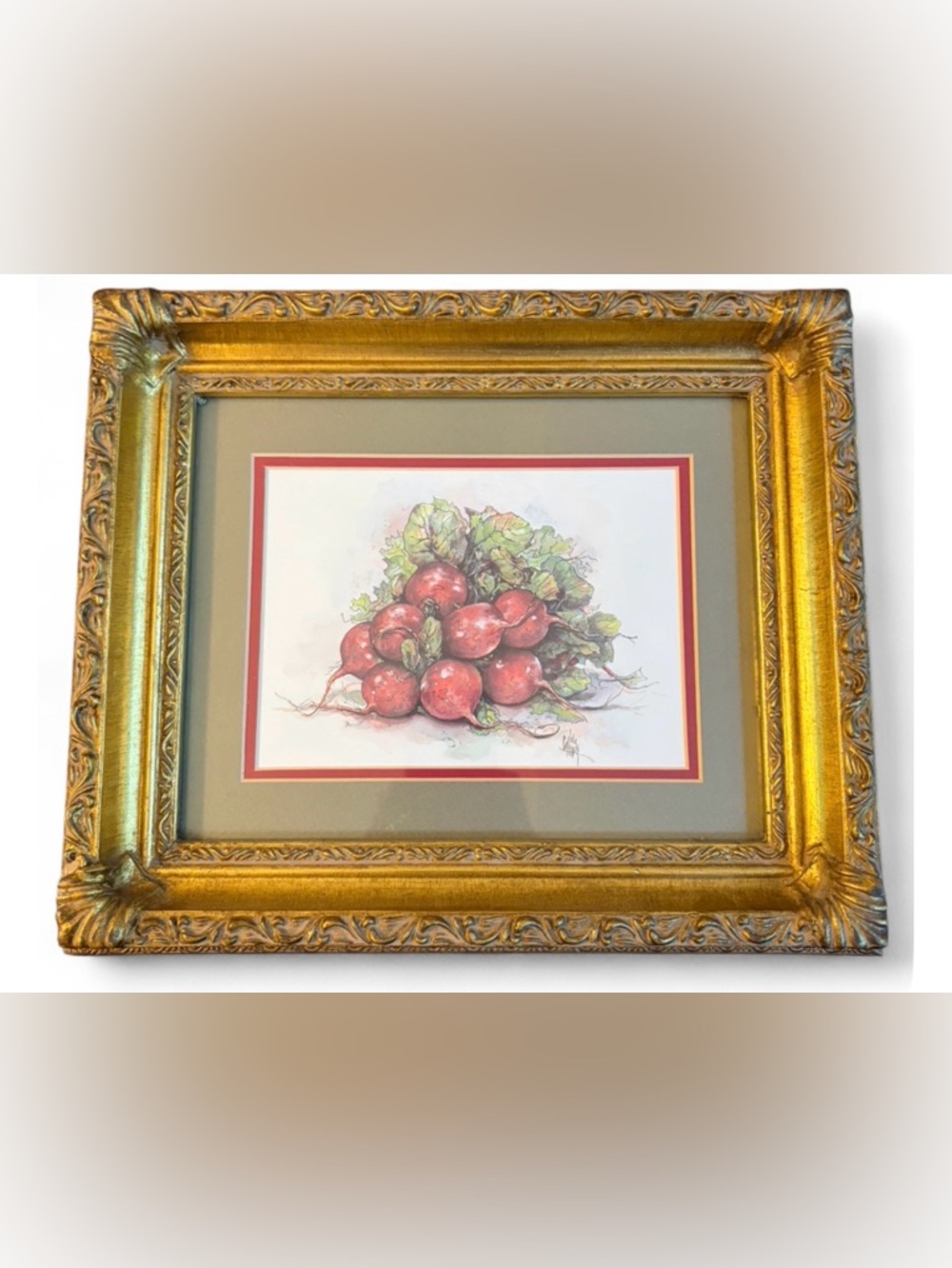 Julia Grainer Vintage Radishes Art Print Ornate Gold Frame Cottagecore Artwork